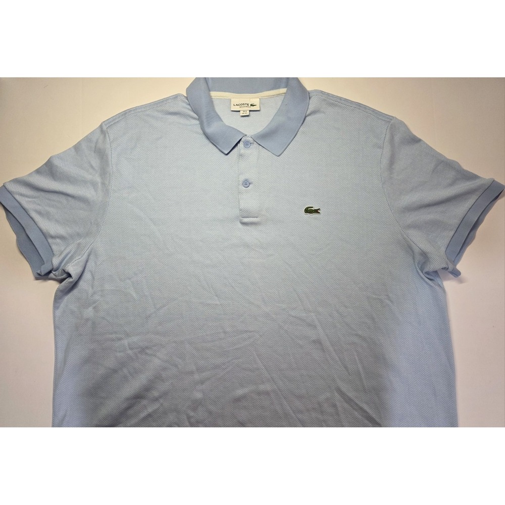Lacoste Mens Size 8 3XL‎ Blue Herringbone Short Sleeve Polo Shirt